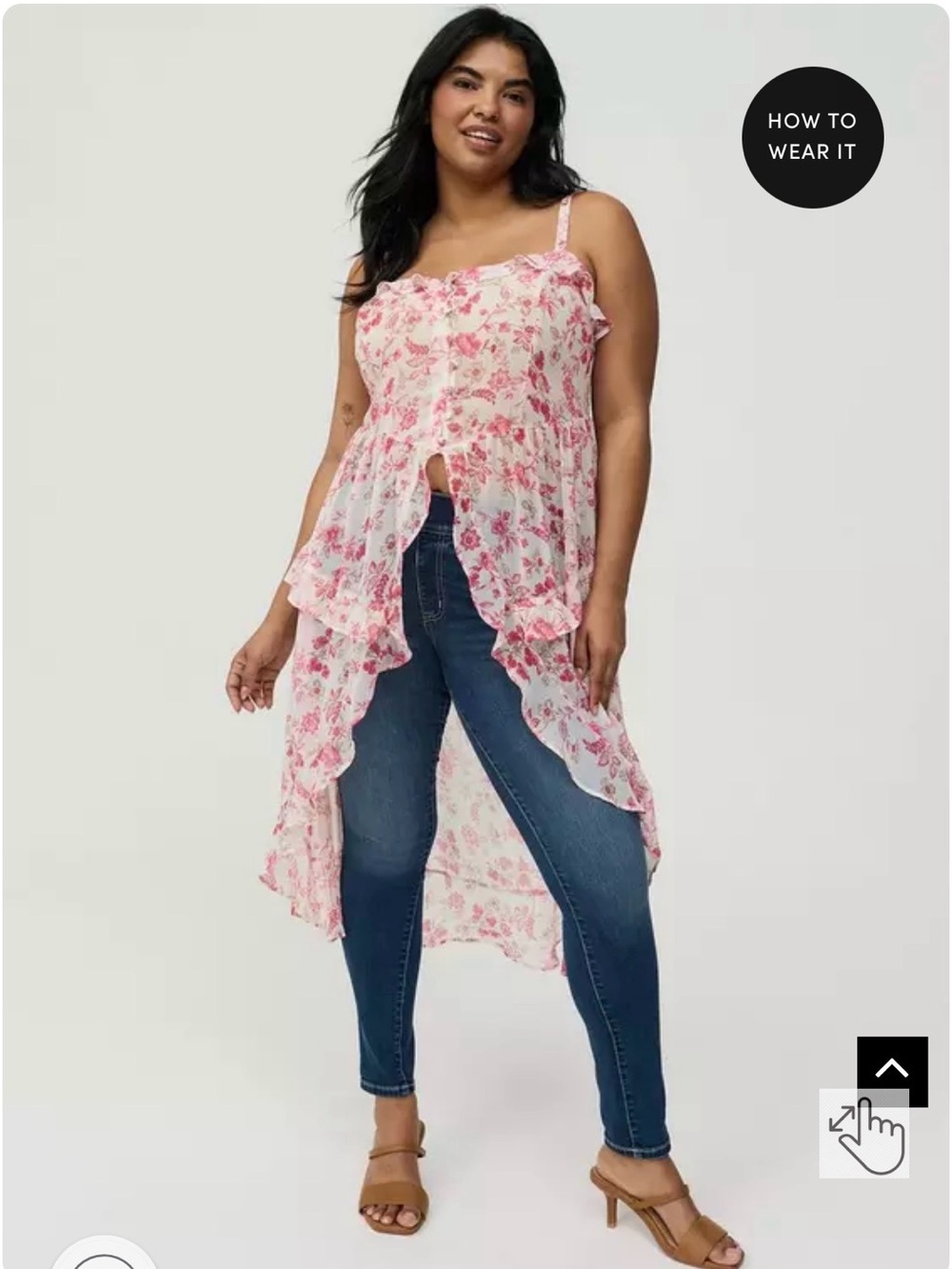 Torrid Pink Floral Ruffled Hi-Low Tank Top